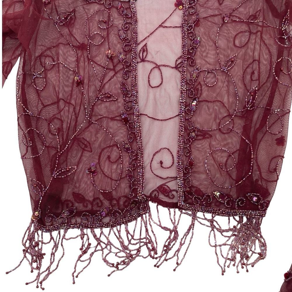 Unbranded Women Cardigan Bolero Shrug Vintage Burgundy Mesh Beaded One Size - Picture 8 of 8